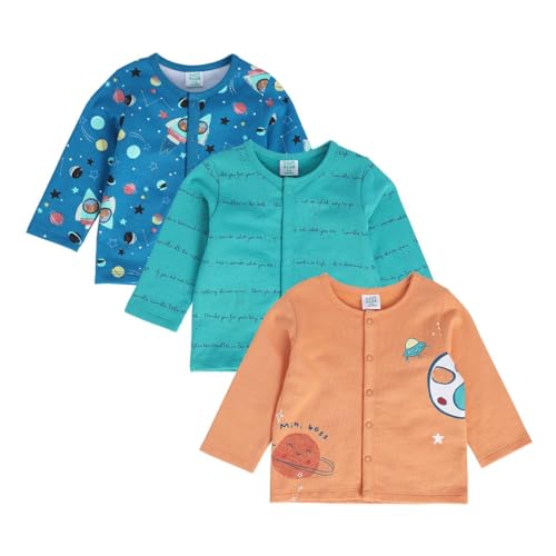 Image of miniklub Baby Long Sleeve Knitted Cotton Front Open Vest, Pack of 3 (Multi Color)