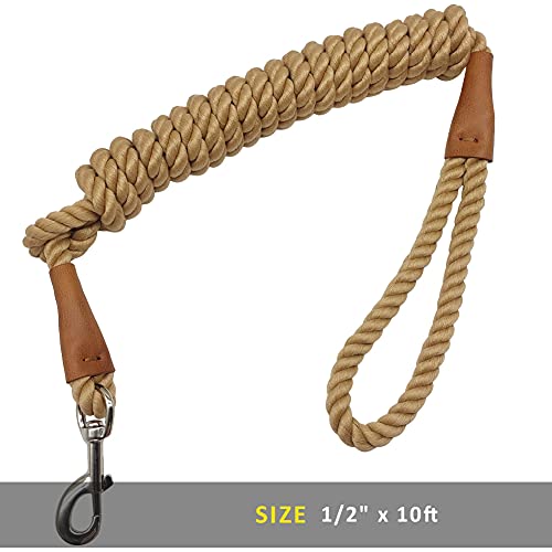 Btinesful Heavy Duty Rope Dog Leash 10 Ft, Strong Dog Leash Soft Handle Dog Traction For Large Medium Dogs Hiking, Camping, Exploring, Walking(1/2" X 10Ft, Brown) #TOP4
