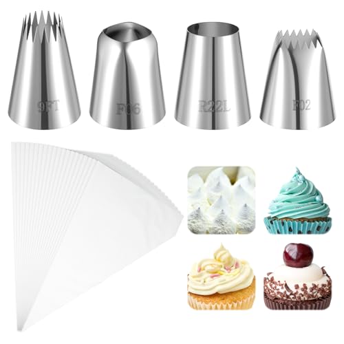 4PCS Extra Large Piping Tips Set, Stainless Steel Round Piping Tip, Frosting Icing Tips, Large Star Square Wide Jumbo Pipings Tip for Cupcakes Cakes Cookies