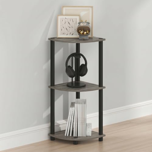 Image of Furinno Turn-N-Tube Toolless Assembly 3-Tier Storage Shelves, French Oak | Grey Corner Shelf, Open Storage Book Shelf, for Organization and Storage, Living Room, Home Office, Bedroom