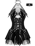 MZRFYTZ Anime Cosplay Costumes for Women-Sexy Halloween Costumes Rave Outfits for Women Bat Imp See-Through Skirt Design(Black, L)