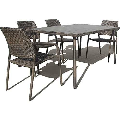 AZRBOPO 5 Piece Garden Dining Set, Rattan Furniture Dining Table an...