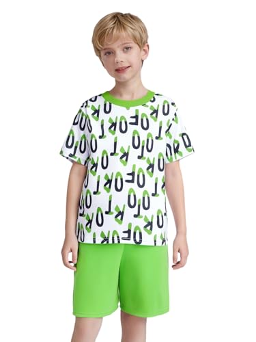 Lightweight Quick-dry Sport Outfit For Kids Boys Moisture-wicking Short Sleeve T-shirt With Shorts For Sports Green 7-8 Years