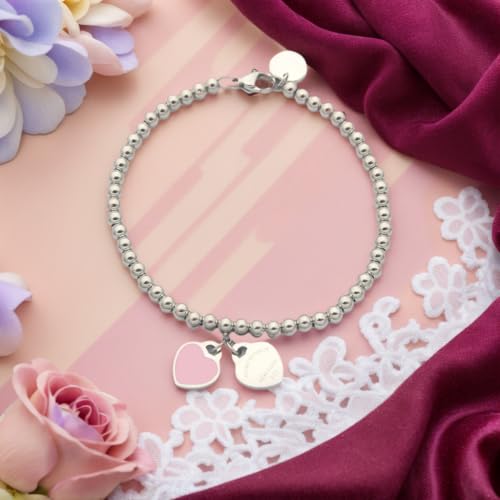 Beaded double heart-shaped design bracelet, ladies' link bracelet, best friend, gift for mom and lover, friendship jewelry, stainless steel, non-gemstone3