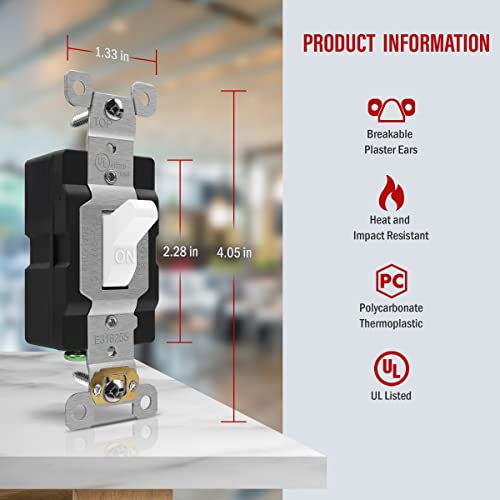 Enerlites 20 Amp Heavy Duty Toggle Light Switch, Single Pole, 20A 120/277V, Grounding Screw, Commercial Grade, Ul Listed, 81201-W, White #TOP1