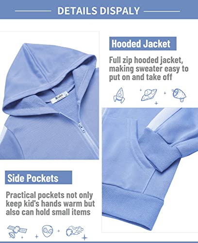 Boyoo Girl's 2Pcs Athletic Sweatsuit Sets Zip-Up Sweatpant Jogger Hooded Sweatshirt Tracksuit Outfit, Blue Solid, 10-11 Years #TOP3