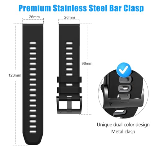 ZPJPPLX 26mm Easy Fit Watch bands For tactix 8 Fenix 8 51mm 7X Pro 6X 5X,Soft Silicone Sport Straps Compatible for Garmin Tactix7/Fenix 6X Pro/Fenix 5X Plus/Enduro3 2/Descent Mk2i/3i Epix Pro 51mm - Thumbnail 3