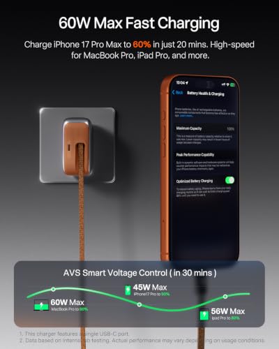 Image of TORRAS FlexLine Pro 60W USB C Charger Block with Retractable Cable, Brown