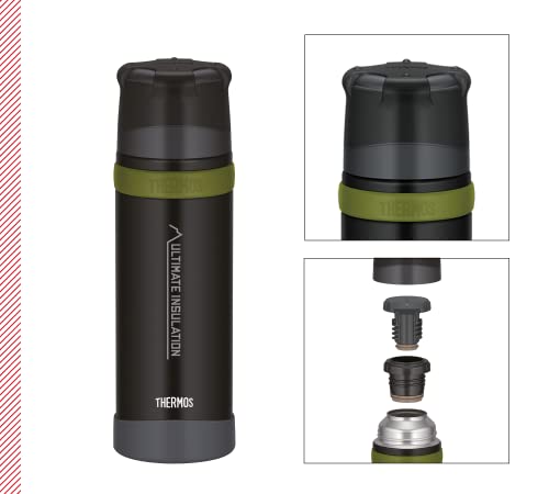 THERMOS Mountain Beverage Bottle 0.75 L, Black, Stainless Steel Thermos Flask with Drinking Cup, 24 Hours Hot / 24 Hours Cold, Lightweight Outdoor Bottle, Robust, Removable Cap, BPA-Free