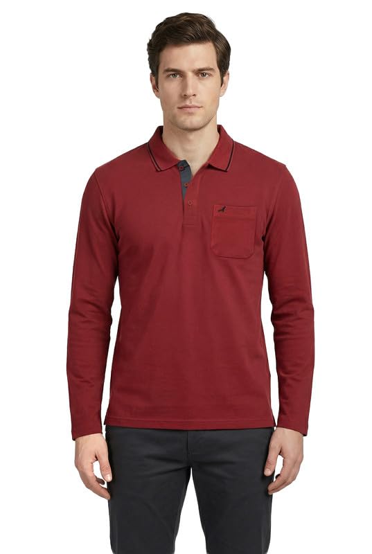 Image of AMERICAN CREW Full Sleeves Polo Collar T-Shirt with Pocket for Men