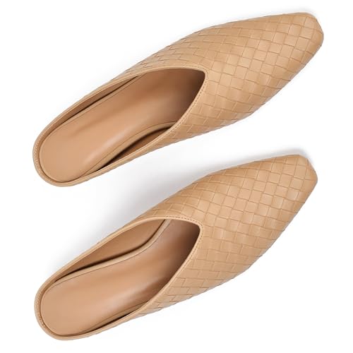 Image of Woven Mules for Women Slip on Comfortabke Metallic Slides Ladies Trendy Square Toe Hidden Wedge Mules
