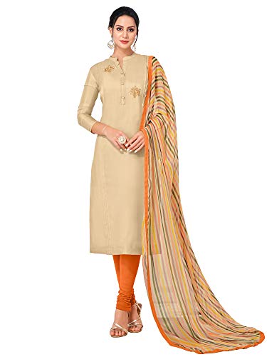 Image of AKHILAM Women's Chanderi Cotton Embroidered Unstitched Salwar Suit Material(Red 32DMK80 Parent)