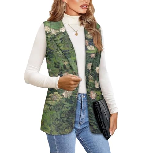 Women's Sleeveless Oil Painting Printed Vest Slim Blazer Office Wear Vintage Fashionable Top4