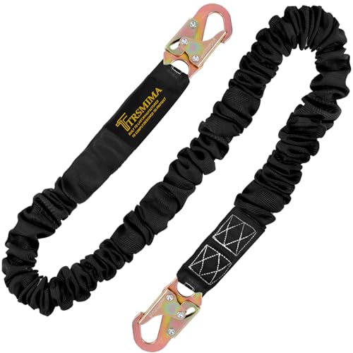 TRSMIMA Safety Harness Lanyard Retractable - Fall Protection Climbing Tree Strap 6 FT Single Leg Internal Shock Absorbing with Dual Snap Hook