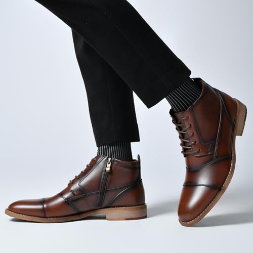 Image of Arkbird Men's Dress Boots Genuine Leather Cap Toe Ankle Boot with Side Zipper for Casual Business Formal Wear