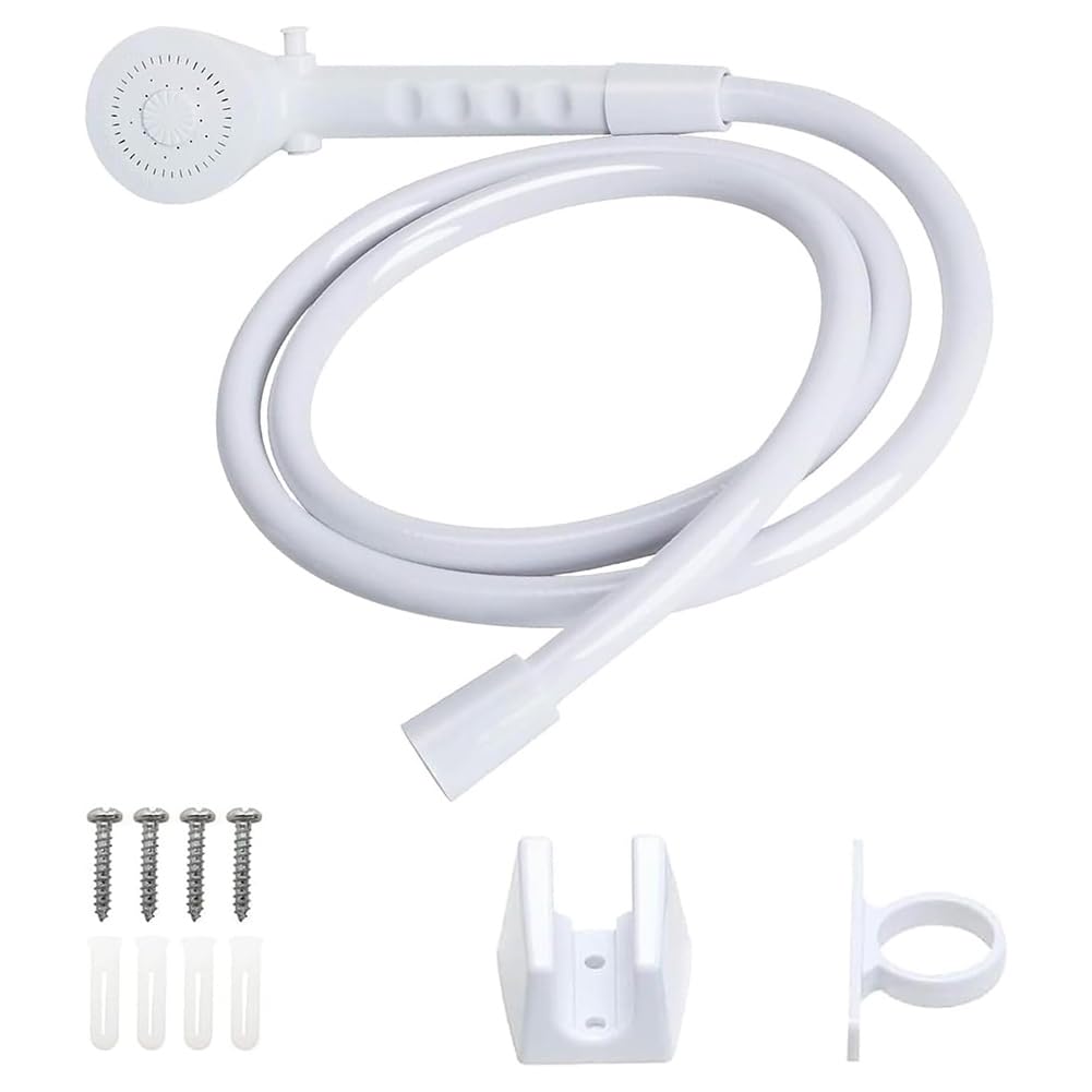 CTRLZS Replacement RV Shower Head with Hose& Guide Ring Non-Metallic Hand-Held Shower Set Including Shower Holder