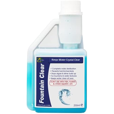 Hydra Fountain Clear Water Feature Cleaner | 250ml Treats 7,500L Highest Dilution Rates - Water Feature Treatment Keeps Water Crystal Clear from Algae, Cleans Water & Biofilm Build-up Cover