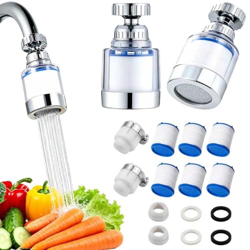 XIATIAN 10 Pièces Filtre Robinet Anti Calcaire Universel, 2 Pièces Filtre eau Robinet à 360°, 6 Éléments Filtrants en Coton PP, 2 Adaptateur pour Maison, Cuisine,...