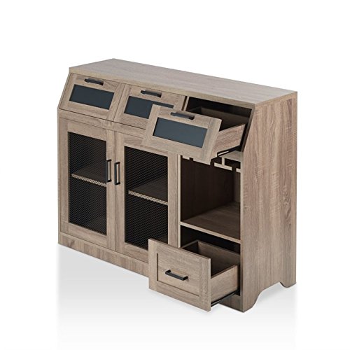 Furniture Of America Tanaka Transitional 3 Top Drawers Buffet Server, Sideboard With Hanging Stemware And Cabinet For Dining Room, Kitchen, 47.2-Inch, Chestnut Brown #TOP5