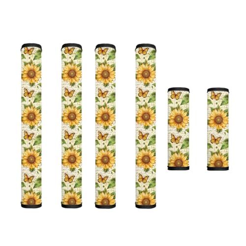 Image of Fridge Microwave Door Handle Covers Set of 6 Electric Appliance Door Handles Protective Refrigerator Microwave Door Cloth Protector Kitchen Decor, Retro Butterfly Sunflower