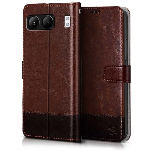 Image of FLIPPED Vegan Leather Flip Case Back Cover for 1+ OnePlus Nord 4 5G (Flexible, Shock Proof | Hand Stitched Leather Finish | Card Pockets Wallet & Stand | Brown with Coffee)