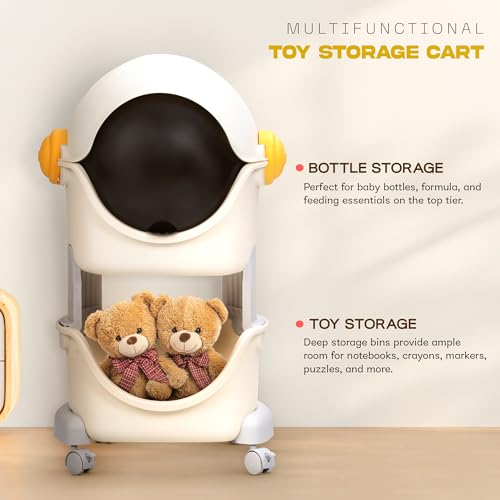 Image of BAYBEE Astro Storage Organizer for Kids Toys Baby Wardrobe for Clothes, Korner Baby Bookshelf with Detachable 2 Level Storage Box, Wheel Locking Mechanism, Kids Toys Storage Organiser for Babies