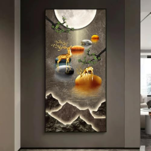 Peinture sur toile cerf doré pour illuminer un mur sombre sans cadre