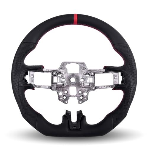 LFEVOCSI Full Leather Steering Wheel for Mustang EcoBoost/GT/Shelby GT350/GT350R 2018-2021, Full Nappa Perforated Leather D-shaped Flat-bottom Hand-Stitched