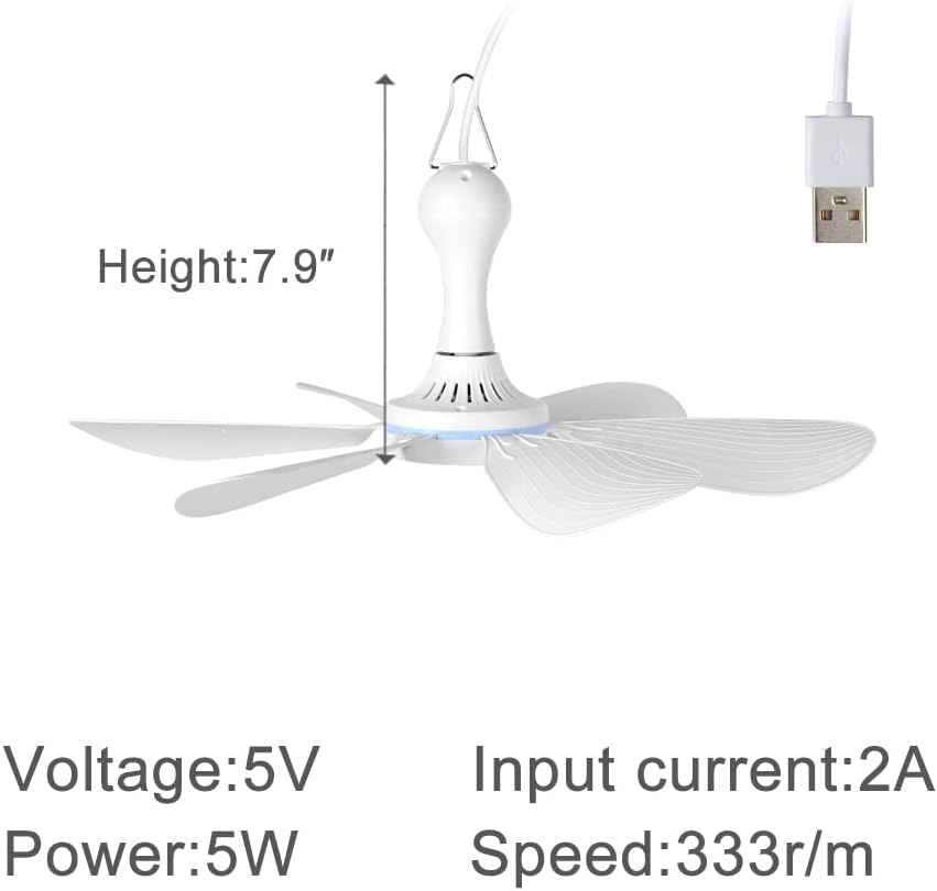 USB Mini Small Ceiling Fan quiet Camping Optional Emergency Portable Outdoor Hanging Gazebo Canopy Dorm Fans Silent For Grow Tent,Hiking,Outages Speed Home Room Battery operated,Power Bank powered
