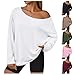 Canbebig Womens Off The Shoulder Tops Oversized Knit Shirts Casual Long Sleeve Pullover Tops Trendy Loose Fit Basic Tees