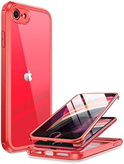 iPhone SE 2020 Case, iPhone 8 Case [Built-in Glass Screen Protector] Military Grade Full Body 360 Shockproof Stylish Bumper Transparent Back Case Cover for iPhone SE 2020/ iPhone 8 (Red)