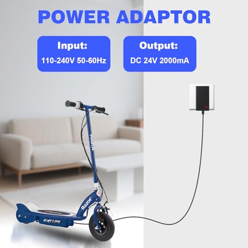 24V Electric Scooter Razor Charger for Razor MX350 Dirt Bike MX400 Dirt Rocket PR200, E100 E200 E300 E500 Quad Pocket Mod Sports Mod Motorcycle 24V 2000mA Charger