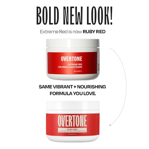 Image of Overtone Semi Permanent Hair Color Conditioner, Ruby Red, 8 oz, Nourishing, Damage-Free, Color Depositing Mask for All Hair Types with Shea Butter & Coconut Oil, Vegan & Cruelty-Free