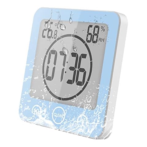 VORRINC Digital Bathroom Shower Clock, Waterproof Clocks for Bathroom Kitchen Timer Clocks Wall Clock with Suction Cup, Temperature Thermometer, Moisture Proof, CountDown Timer (Blue) Cover