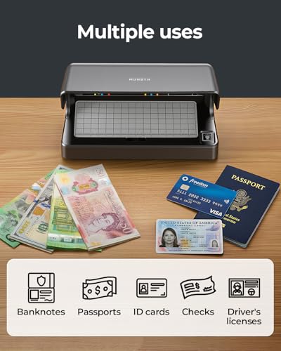 Image of MUNBYN IMC26 Counterfeit Bill Checker, 1800LM Dual LED UV and White Light, One-Button Bill and Document Checker for Cashiers and Small Business, Auto On /Off, Checks All Currencies Bills IDs Cards