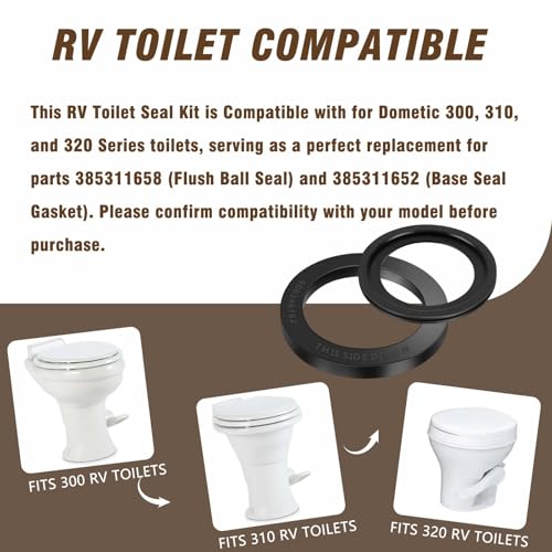 Image of RV Toilet Seal Kit (Flush Ball Seal 385311658 & Base Seal Gasket 385311652) Compatible with Dometic 300 /310 /320 Series RV Toilets,Resolves Leakage Issues