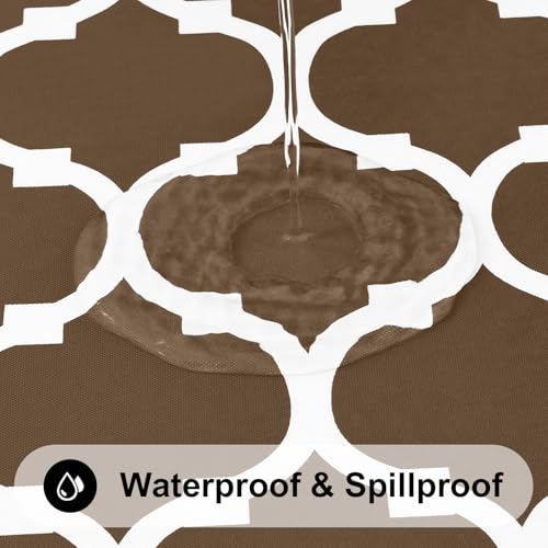 Image of Smiry Rectangle Tablecloth, Waterproof Vinyl Tablecloths with Flannel Backing for Rectangle Tables, Wipeable Spillproof Plastic Tablecloth for Dining, Camping, Indoor and Outdoor 60 inch x 84 inch, Brown