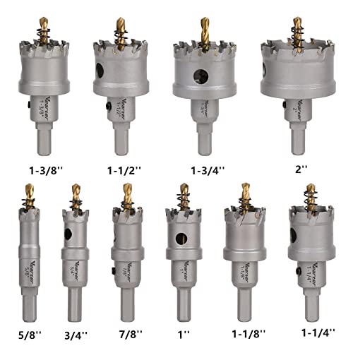 Vearter Tct Hole Saw Kit For Hard Metal, 5/8''-2'', 10Pcs Carbide Bits With Pilot Drill,For Stainless Steel, Iron, Aluminium, Alloys, Plastics, Etc. #TOP1