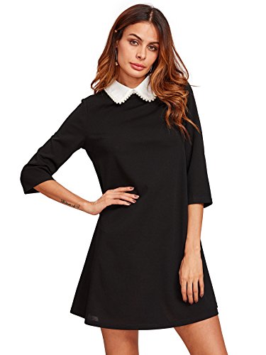 Floerns Women's Peter Pan Collar Long Sleeve Short Tunic Dress Black M