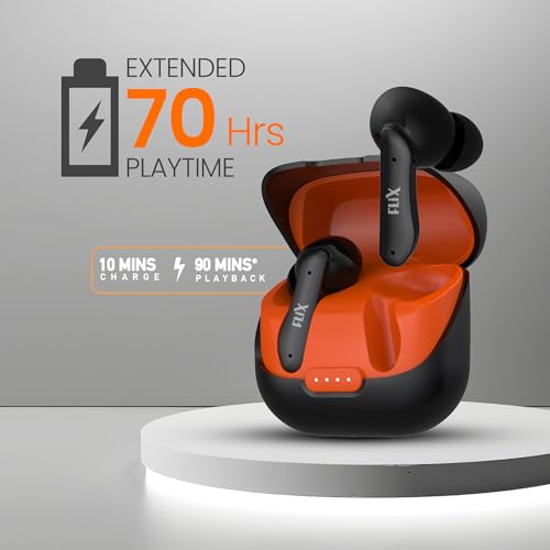 Image of FLiX (Beetel T22 Nitro Buds TrueWireless InEar,Bluetooth v5.4(Quick Paring),10mm Super Bass Drivers,IPX4 Rated,Quad Mic ENC,Touch Controls,70hrs Playback,AI Voice Assistant(XTW-T22)(Black /Orange)