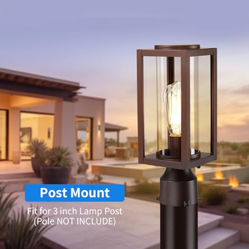 MYHXQ Outdoor Post Lights Lamp Post Light Fixture 2 Pack, Modern Brown Exterior Post Lantern Fixture with Tempered Glass, Anti-Rust Light Posts for Outside for Driveway Patio Garden by MYHXQ - Used condition - Image 4