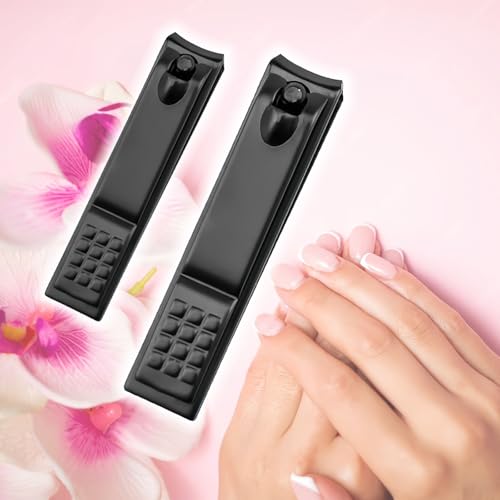 2PCS Premium Ultra-Sharp Stainless Steel Nail Clippers Set - Ergonomic Fingernail & Toenail Cutters for Effortless Trimming, Travel-Friendly Nail Kit for Men & Women - Black