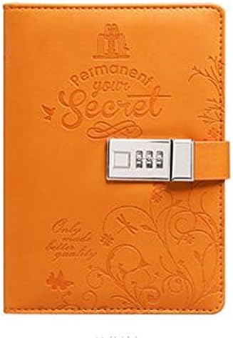 Biscount Permanent Your Secret Journal Students Privacy Notebook Children PU Leather Diary Book Notepad-Orange