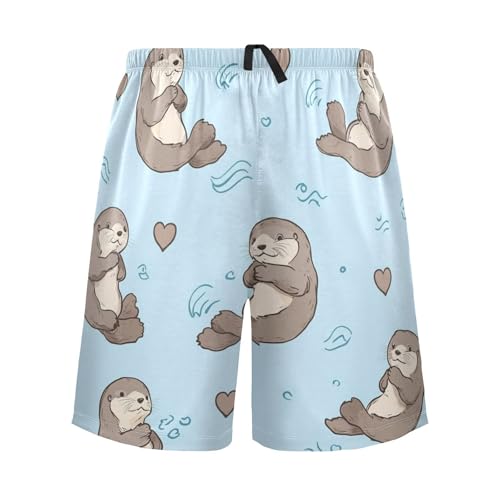 Men's Short Pajama Bottoms Capybara Otter Blue Animal Home Casual Sleep Pants