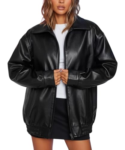 USTRADEENT Women's Oversized Bulky Jackets, 100% Lambskin Leather