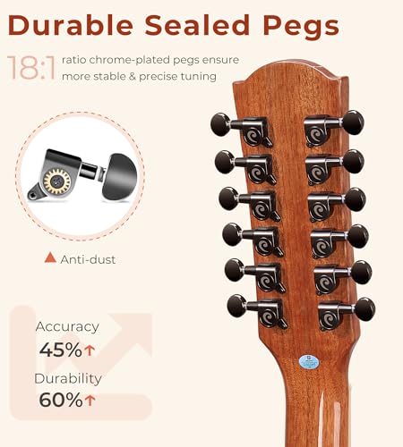 Vangoa VA21CE 12 String Guitar, Twelve String Guitar Acoustic Electric Cutaway Guitar Bundle thumb #3