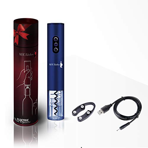 H&K Kitchen Cordless Bottle Opener Electric Corkscrew Gift Set, Includes Automatic Wine Bottle Opener and Foil Cutter (Blue)