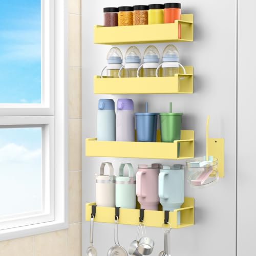 Image of HuggieGems Magnetic Water Bottle Holder for Refrigerator, Cup Holder Organizer for Stanley and Tumbler for Kitchen, 4 Pack, Yellow