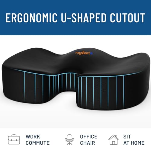 Image of Royalkart Ultimate Coccyx Seat Cushion with Cooling Effect Memory Foam & Orthopedic Design for Tailbone and Lower Back Pain, Muscular Stress, Ergonomic U-Shaped Hip Support Pillow