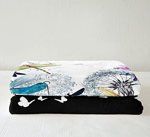 Dragonfly Blanket Dragonfly Gifts For Women,Dandelion Fleece Blanket Colorful Butterfly Dragonflies Blanket,Floral Throw Blanket Botanical Bed Blanket Rustic Aesthetic Animal Sofa Decor 60"X80" #TOP2